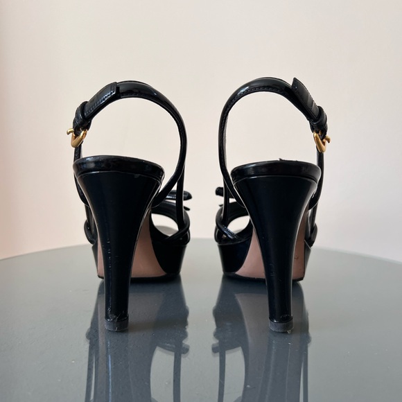 Prada Black Patent Leather Bow Tie Peep-toe Platform Heels - Picture 4 of 9